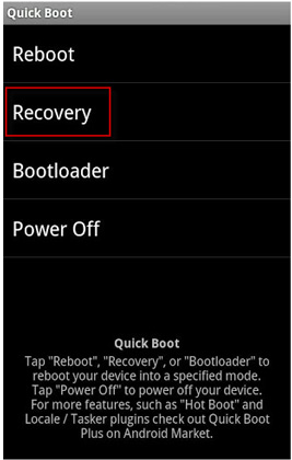 select recovery tab