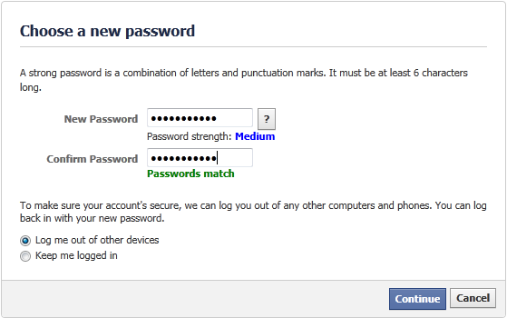 Enter your new facebook password