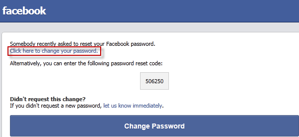 Click link to change password