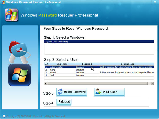 reset hp laptop password with Windows Password Rescuer