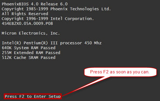 phoenixbios entry key