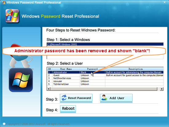 remove windows 2000 password