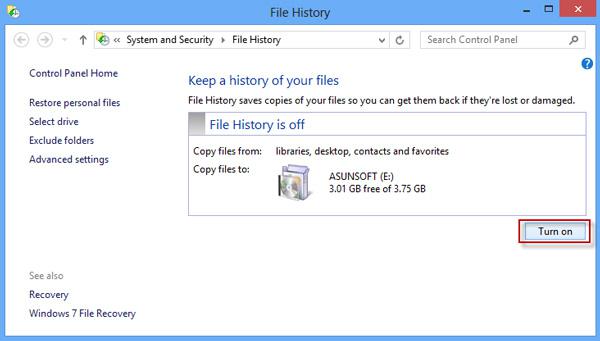 Turn on File History