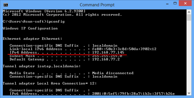 view ipv4 address on command prompt
