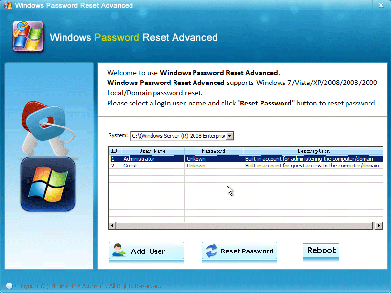 asunsoft windows password reset advanced full crack