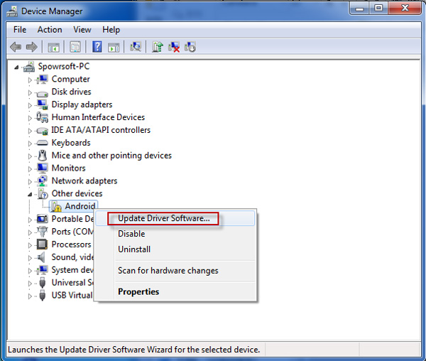 Install drivers for android phone