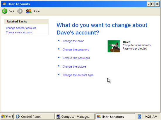 WIndows xp control panel