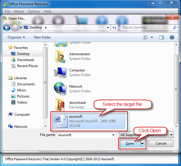 Open the lost access password file