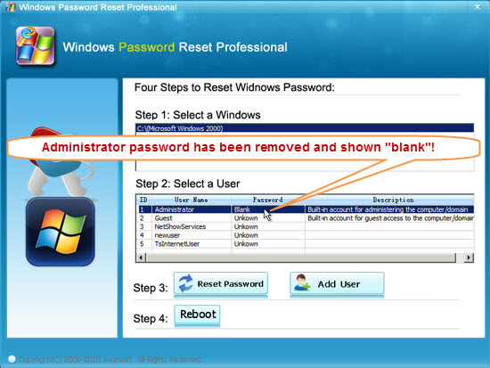 remove windows 2000 password