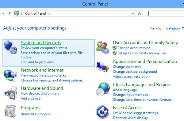 Windows 8 Control Panel