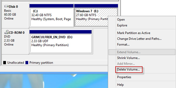 Select Delete Volume item