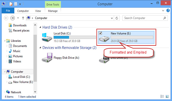 formatted and emptied partition