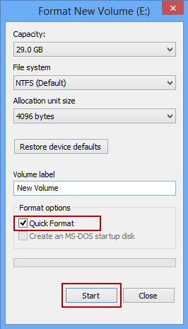Select quick format