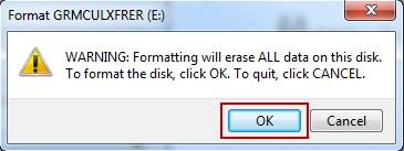 Click OK to confirm formatting