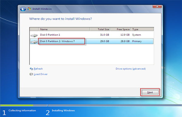 Choose a new partition