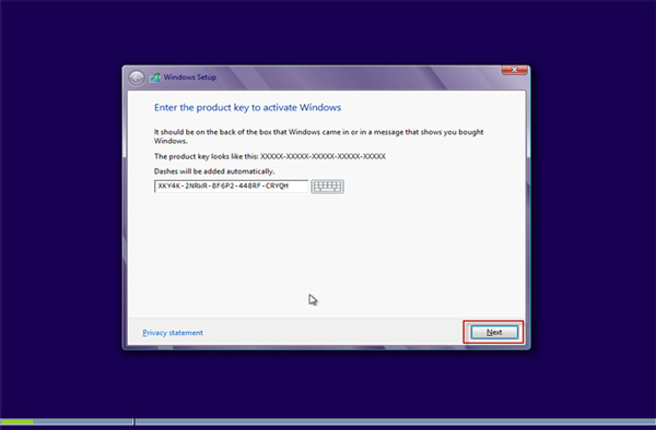 Enter product key
