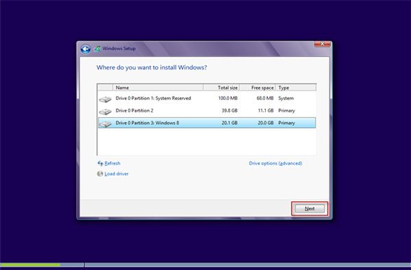 Select a partition