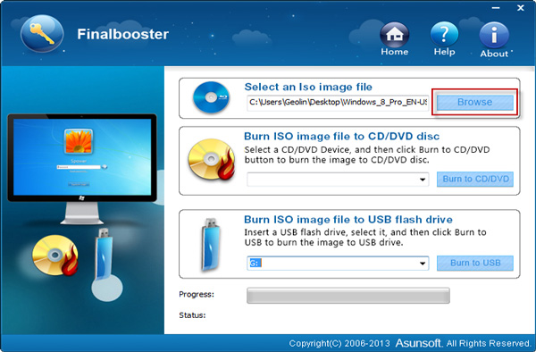 Select an iso image file