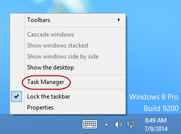right click on task bar