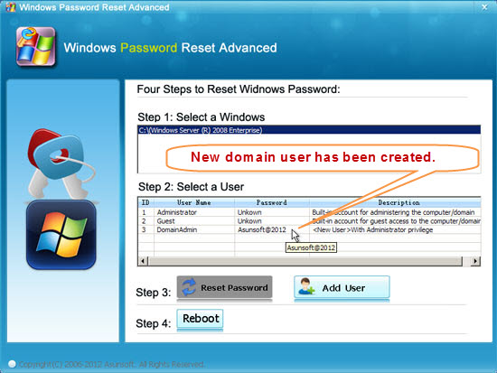 reset Windows 2008 domain user password